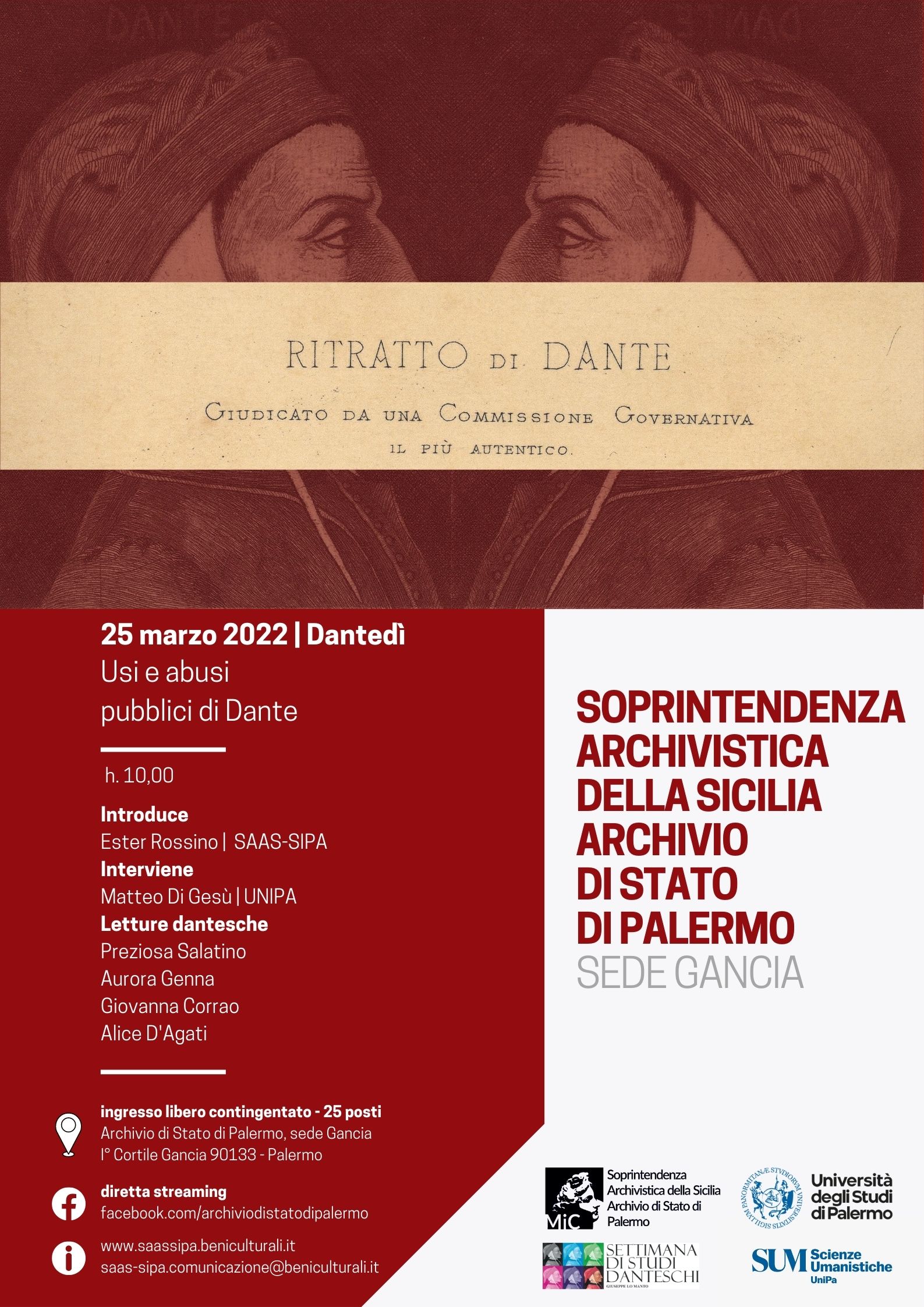 Locandina Dantedì 2022 - Usi e abusi pubblici di Dante