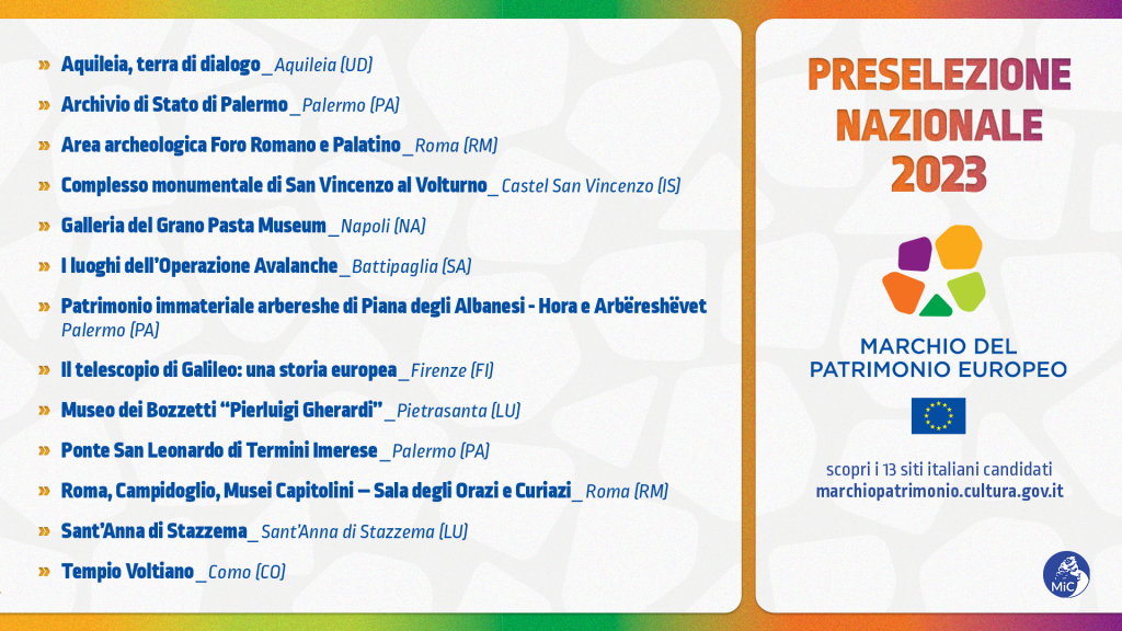 Elenco siti della preselezione nazionale del 2023 per il Marchio del Patrimonio Europeo