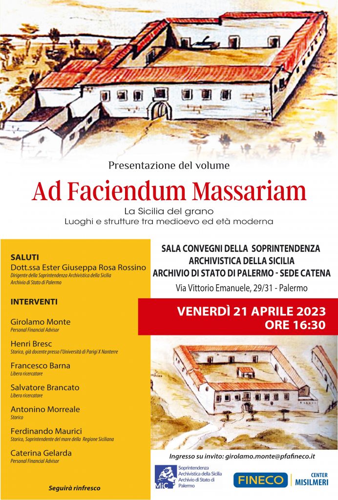 Locandina e programma presentazione del volume "Ad faciendum Massariam" 21 aprile 2023