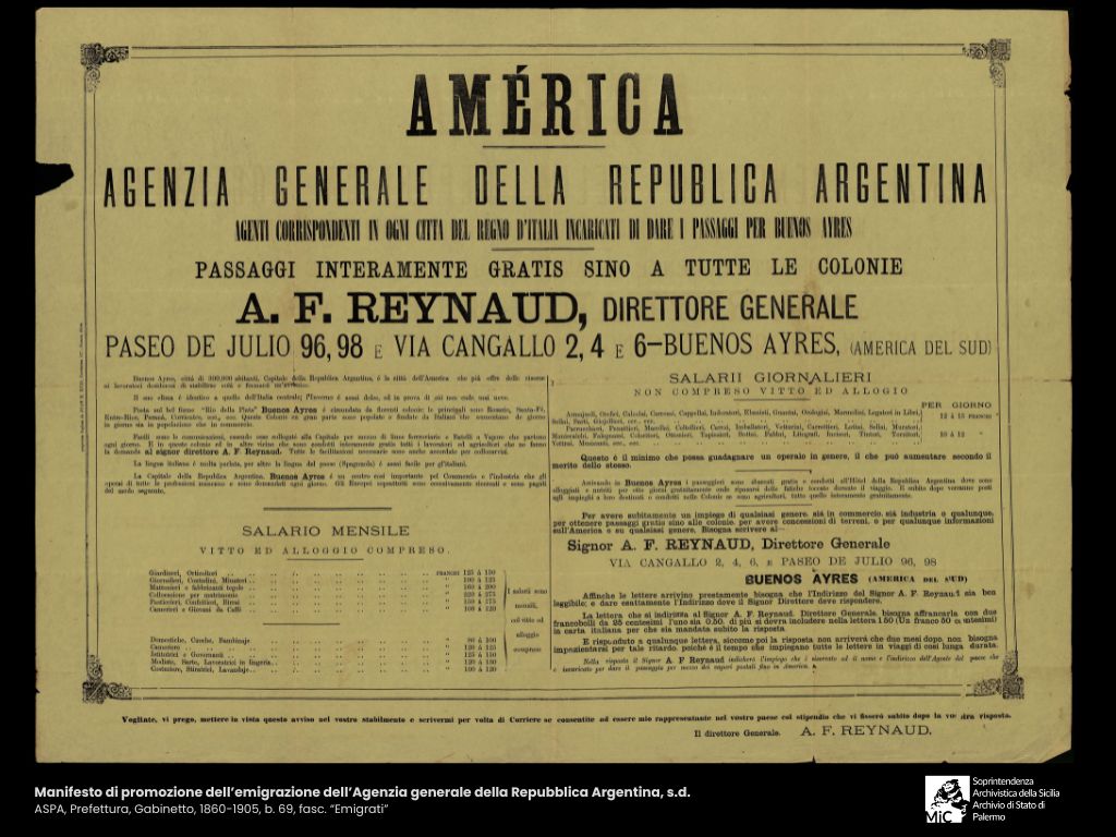 [1882] Manifesto di promozione dell’emigrazione dell’Agenzia generale della Repubblica Argentina, s.d.